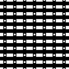 Obraz premium Big and small white quadrangles repetition on black background. Seamless surface pattern design with squares and rectangles ornament. Polygons wallpaper. Dashed and dotted lines motif. Digital paper.