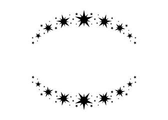 Vector circle star frame. Wreath for design, logo template. Stardust, stars, starry sky. Round frame with stars and glitter dots on white background. Vector background for card, invitation.