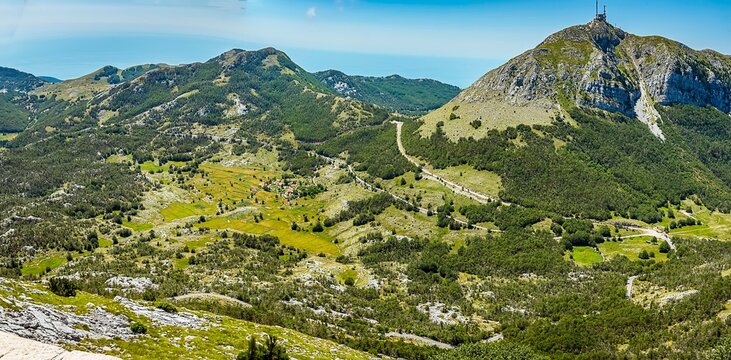 View from Mount Jezerski vrh near the town of Cetinje Montenegro towards the highest peak in the Lovcen mountains, Mount &Scaron;tirovnik