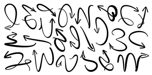 Set black drawing arrows and icons. Vector background. Graphic for website.