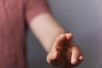 A man hand touching virtual screen, modern background concept , can put your text at the finger,...