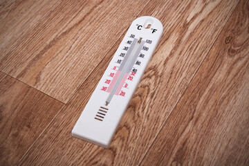 Room mercury thermometer on the table closeup