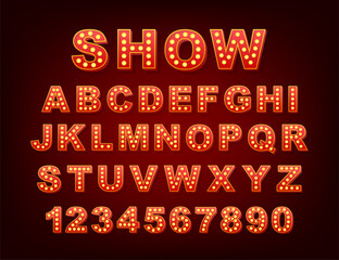 Retro light text, great design for any purposes. Vector retro light bulb alphabet. Vector stock illustration. © DG-Studio