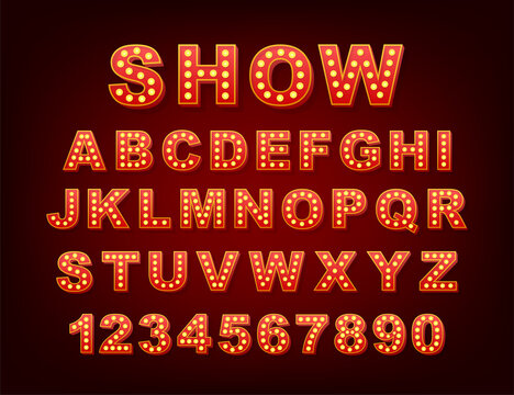 Retro light text, great design for any purposes. Vector retro light bulb alphabet. Vector stock illustration.