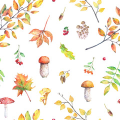 Watercolor seamless pattern with autumn elements. - 376542801