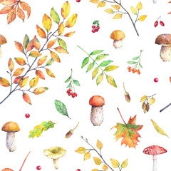 Watercolor seamless pattern with autumn elements. - 376542824