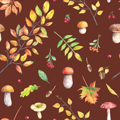 Watercolor seamless pattern with autumn elements. - 376542851