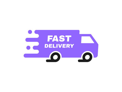 Fast delivery badge with truck. Banner template design for shipping, delivery and moving company. Modern vector illustration
