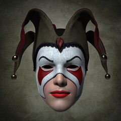 Clown mask in a headdress. 3d illustration