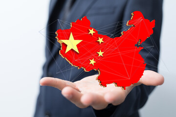 Outlined People's Republic of China map country silhouette in national flag