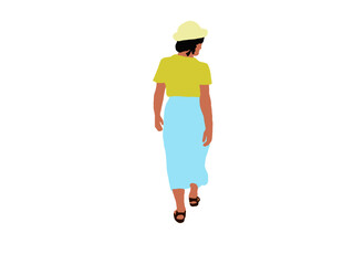 woman in a summer dress, human-scale illustration 