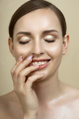 Fototapeta premium Beautiful young woman with clean perfect wet skin