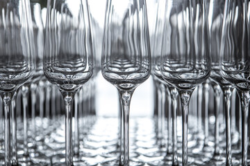 Empty glass sparkling wine glasses