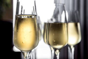 Champagne cool poured into glass glasses