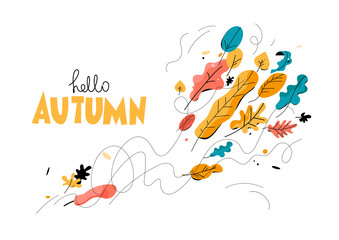 Trendy Autumn season illustration with leaves