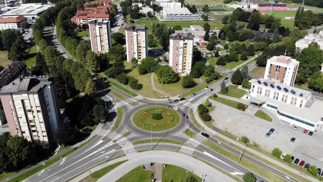 Aerial view on roundabout and buildings city Čakovec, Cakovec Medimurje, Croatia