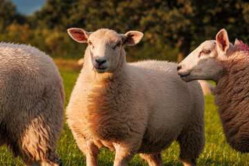 Naklejka premium Sheep and lamb in the field
