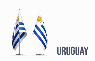 Uruguay flag state symbol isolated on background national banner. Greeting card National Independence Day of the eastern republic of Uruguay. Illustration banner with realistic state flag.
