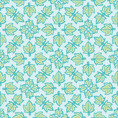 Cute little leaves vector repeating pattern. Cartoon palmate foliage seamless illustration background.