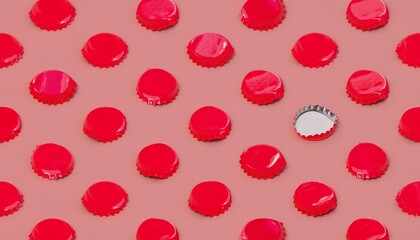 Red caps on pink background. Seamless pattern. 3D illustration