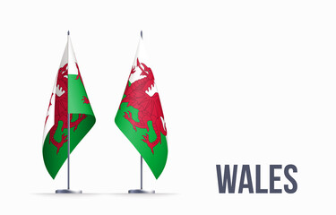 Wales flag state symbol isolated on background national banner. Greeting card National Day of the Republic of Wales. Illustration banner with realistic flag. Country that is part of the United Kingdom