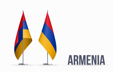 Armenia flag state symbol isolated on background national banner. Greeting card National Independence Day of the Republic of Armenia. Illustration banner with realistic state flag.