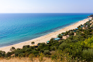 Beach Myrtofitou, a long sandy beach close to the city of Kavala, in Macedonia region, Greece, Europe.