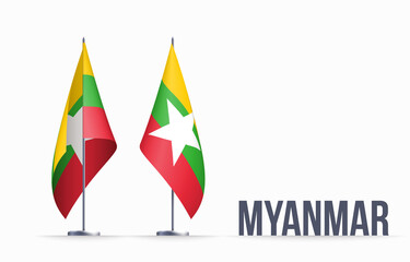 Myanmar flag state symbol isolated on background national banner. Greeting card National Independence Day of the Republic of the Union of Myanmar. Illustration banner with realistic state flag.