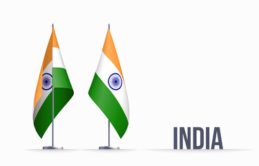 India flag state symbol isolated on background national banner. Greeting card National Independence Day of the Republic of India. Illustration banner with realistic state flag.