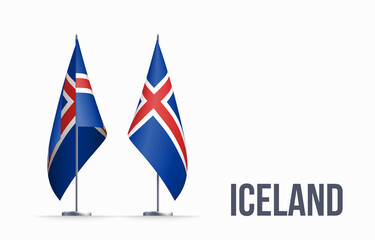 Iceland flag state symbol isolated on background national banner. Greeting card National Independence Day of the Republic of Iceland. Illustration banner with realistic state flag.