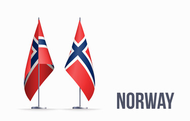 Norway flag state symbol isolated on background national banner. Greeting card National Independence Day of the Kingdom of Norway. Illustration banner with realistic state flag.