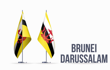 Brunei flag state symbol isolated on background national banner. Greeting card National Independence Day of the State of Brunei Darussalam. Illustration banner with realistic state flag.