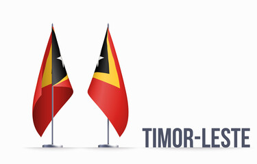 Timor-Leste flag state symbol isolated on background national banner. Greeting card National Independence Day Democratic Republic of Timor-Leste. Illustration banner realistic state flag of East Timor