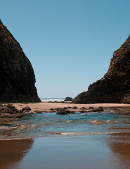 beach rocks and river
