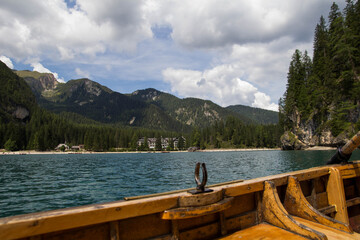 Lake landscape wooden boat
