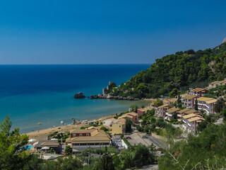 View of Glyfada beach in Greece island of Corfu during the september months.