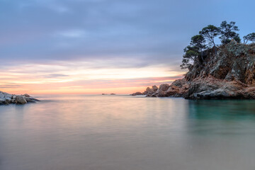 Fototapeta na wymiar Amazing sunrise at the Mediterranean Sea - Cap Roig (Costa Brava, Catalonia, Spain)