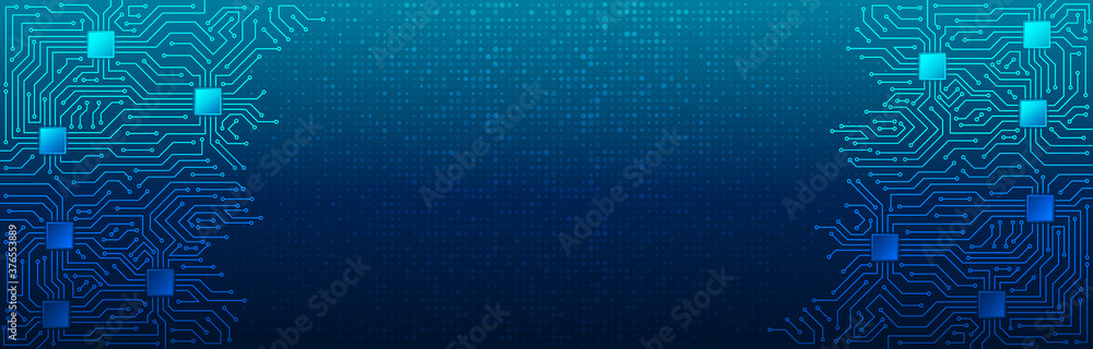Fototapete wide high-tech technology background texture. circuit board vector illustration. microelectronics an