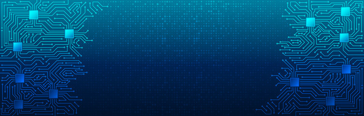 Wide High-tech technology background texture. Circuit board vector illustration. Microelectronics and engineering concept.