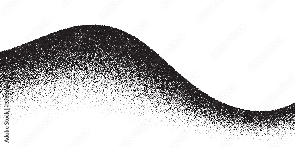 Poster dotwork wave pattern vector background. black noise stipple dots. sand grain effect. wave dots grung