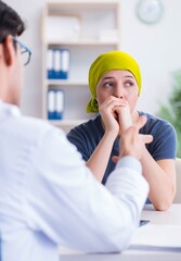 Cancer patient visiting doctor for medical consultation in clini