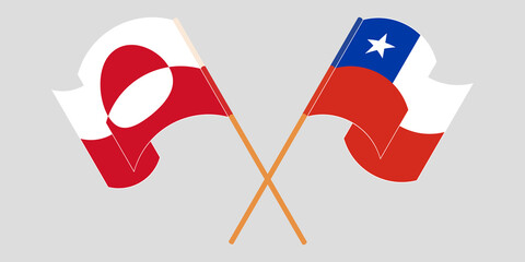 Crossed and waving flags of Greenland and Chile