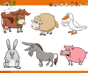 cartoon farm animal comic characters set