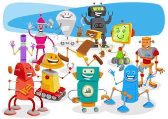 funny robots cartoon fantasy characters group