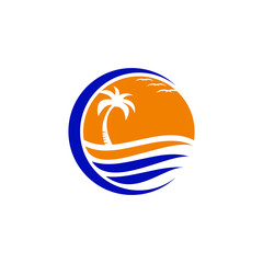 Obraz premium palm tre beach logo design creative idea 
