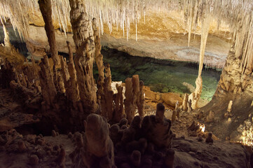 caves of drach, majorca, balearic islands ,growth and shrinkage in constant cycle, limestone formations, stalactites, stalagmites, columns, epelothems, in Cueva del Drach