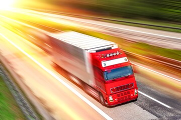 Motion blurred trucks on highway. Transportation
