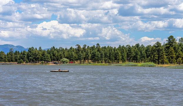 Dock at Kaibab Lake with monsoon clouds in the background, Williams, AZ