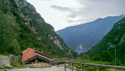 panoramic view of mountains at the garda lake, city of Arco, northern italy
