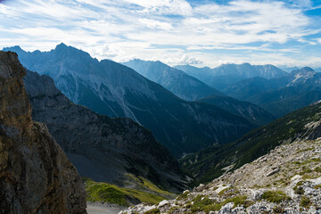 Fototapeta na wymiar mountain panorama view from the karwendel mountains, bavaria, germany